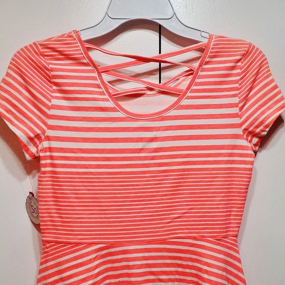 NWT SO Girls CrissCross Back Hi-Lo Dress NEON CORAL ORANGE size 14 Orig$55+Tax - Picture 4 of 5